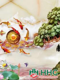 Gạch tranh 3D hoa sen cá chép